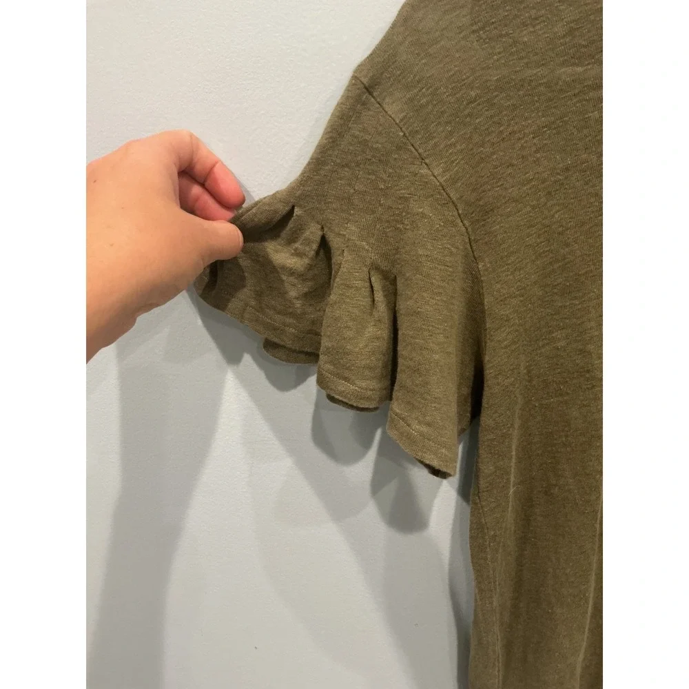 J.Crew Womens 100% Linen Top S Hunter Green Flutter Sleeve Preppy Summer Boho